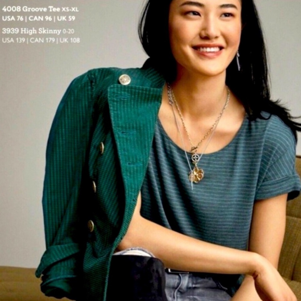 CAbi Blue Ribbed Relaxed Short Sleeve Tee